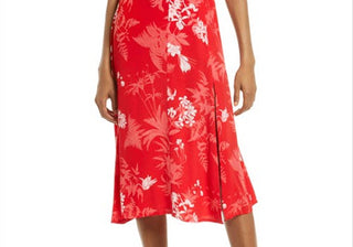 Vestido Chelsea28 com fenda floral em toile tropical chinoise vermelho, tamanho pequeno