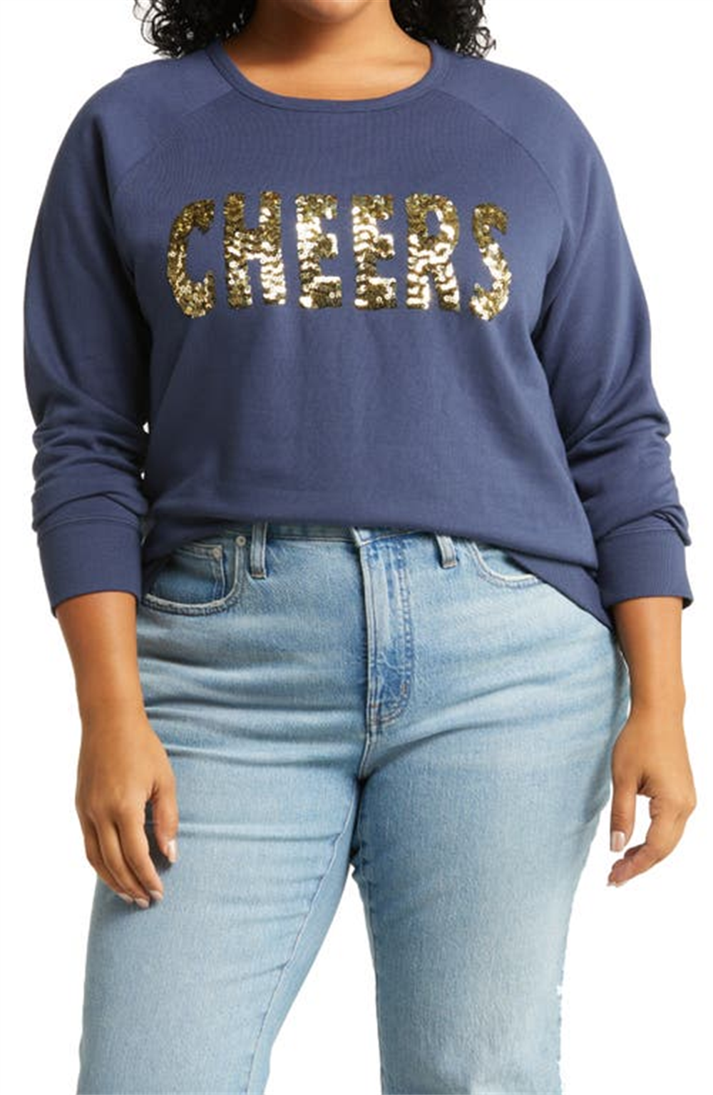 Caslon(r) Cheers Embellished Sweatshirt em azul marinho índigo, tamanho 2X
