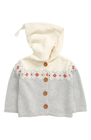 Cardigan com capuz e estampa mesclada cinza claro para bebês da Nordstrom, tamanho 9 meses