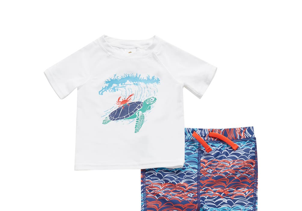 Maiô Rashguard de duas peças Tucker + Tate em ondas azuis crepusculares - tamanho oceano 9M