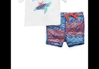 Maiô Rashguard de duas peças Tucker + Tate em ondas azuis crepusculares - tamanho oceano 9M