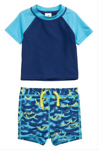 Maiô Rashguard de duas peças Tucker + Tate em ondas azuis crepusculares - tamanho oceano 9M