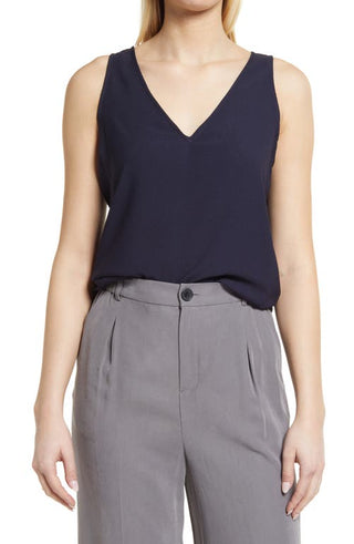 Nordstrom Regata feminina azul marinho com decote em V, tamanho pequeno