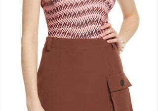 Body com decote redondo alto e recorte aberto em ondas geométricas de peônia rosa, tamanho extrapequeno