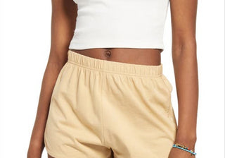 Camiseta curta Henley com mistura de algodão orgânico Bp., cor marfim, tamanho médio