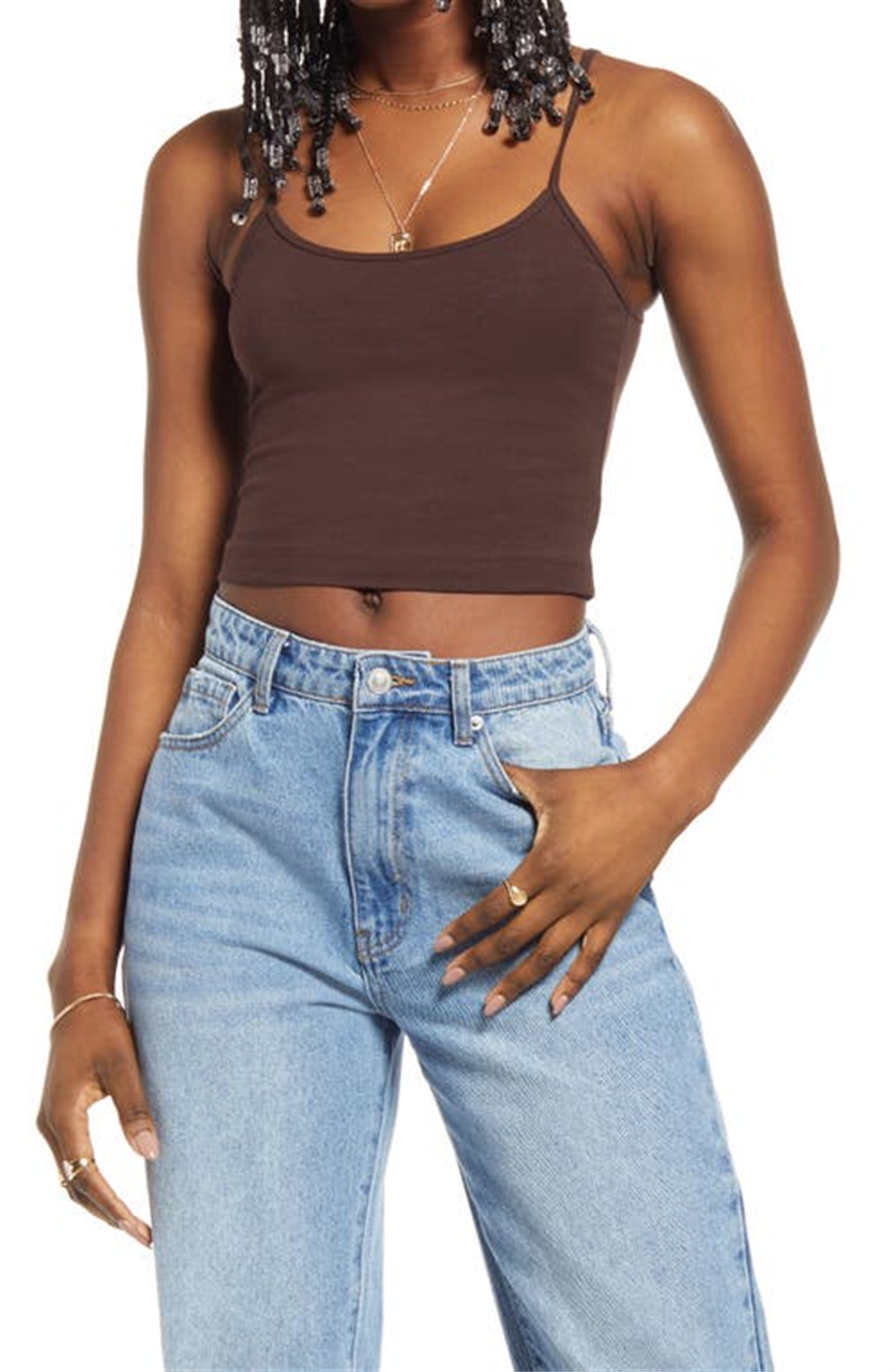 BP. Camisola curta feminina de malha marrom café de algodão orgânico tamanho extragrande