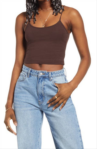 BP. Camisola curta feminina de malha marrom café de algodão orgânico tamanho extragrande