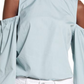 Camisa de popeline de algodão com ombros descobertos e edição aberta, tamanho médio, azul-petróleo