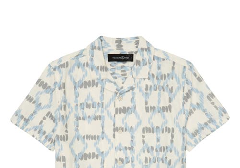 Camisa infantil Treasure &amp; Bond com botões tamanho XL Camp em Ikat Dove Marfim - Nordstrom