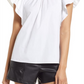 Halogen(R) Blusa de algodão com mangas esvoaçantes para mulheres, branca, tamanho pequeno