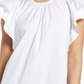 Halogen(R) Blusa de algodão com mangas esvoaçantes para mulheres, branca, tamanho pequeno
