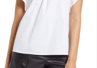 Halogen(R) Blusa de algodão com mangas esvoaçantes para mulheres, branca, tamanho pequeno