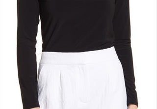 Blusa de malha halógena preta tamanho pequeno com ombros à mostra