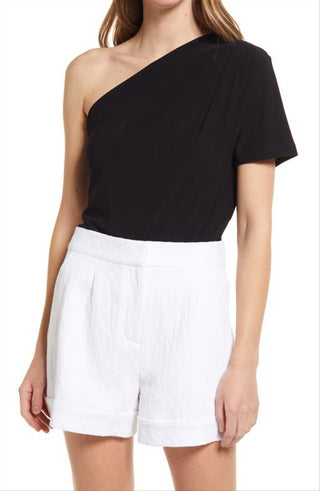 Halogen(R) Halogen Knit Top de um ombro só em preto, tamanho grande