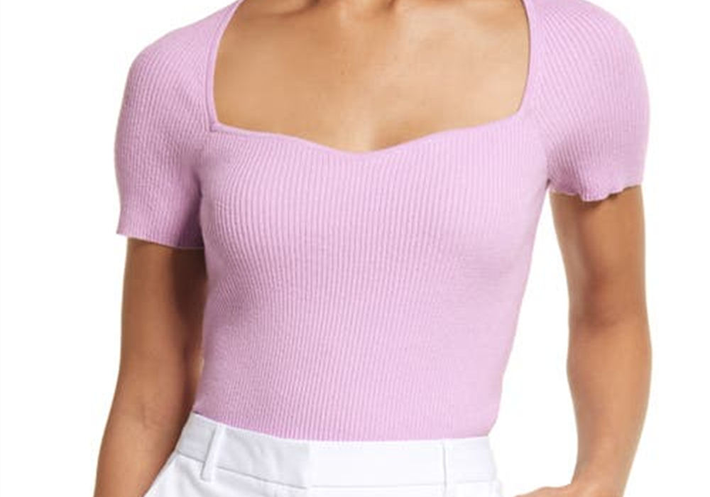 Suéter canelado com gola coração de halogênio tamanho médio em flor roxa da Nordstrom