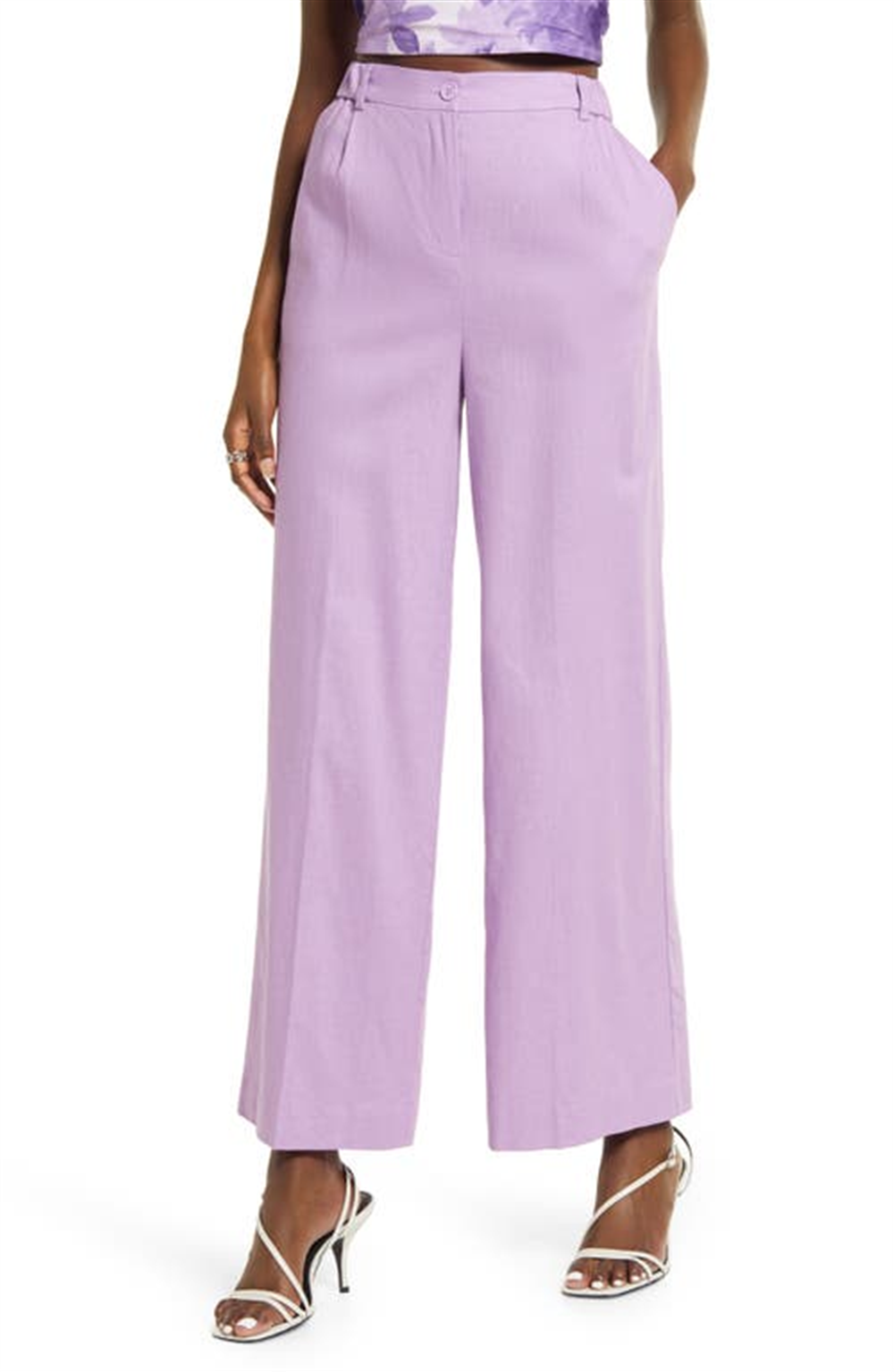 Calça feminina de linho roxo Spectre, tamanho médio, edição aberta