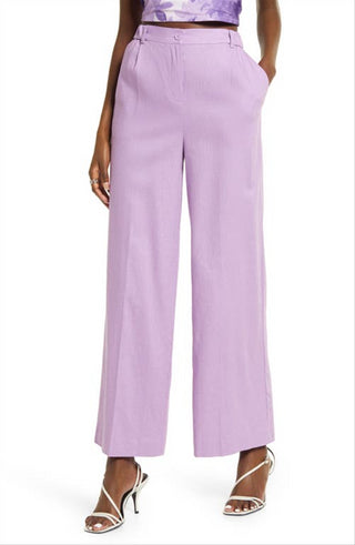 Calça feminina de linho roxo Spectre, tamanho médio, edição aberta