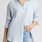 Camisa xadrez de algodão Caslon, listrada em azul-petróleo rosa marfim, tamanho médio