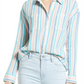 Camisa xadrez de algodão Caslon, listrada em azul-petróleo rosa marfim, tamanho médio