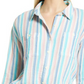 Camisa xadrez de algodão Caslon, listrada em azul-petróleo rosa marfim, tamanho médio