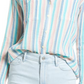 Camisa xadrez de algodão Caslon, listrada em azul-petróleo rosa marfim, tamanho médio