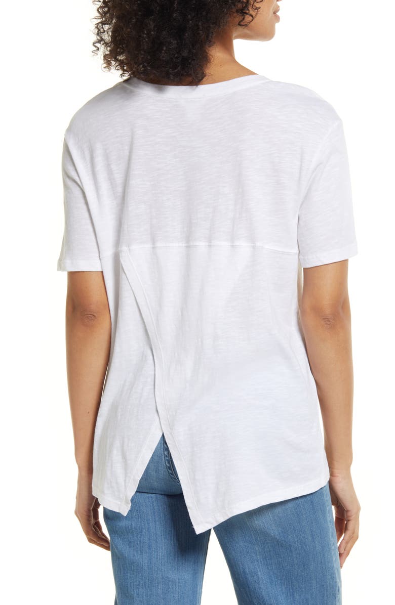 Camiseta Caslon(R) de algodão com decote redondo e listras brancas e azul-marinho, tamanho XS, da Nordstrom