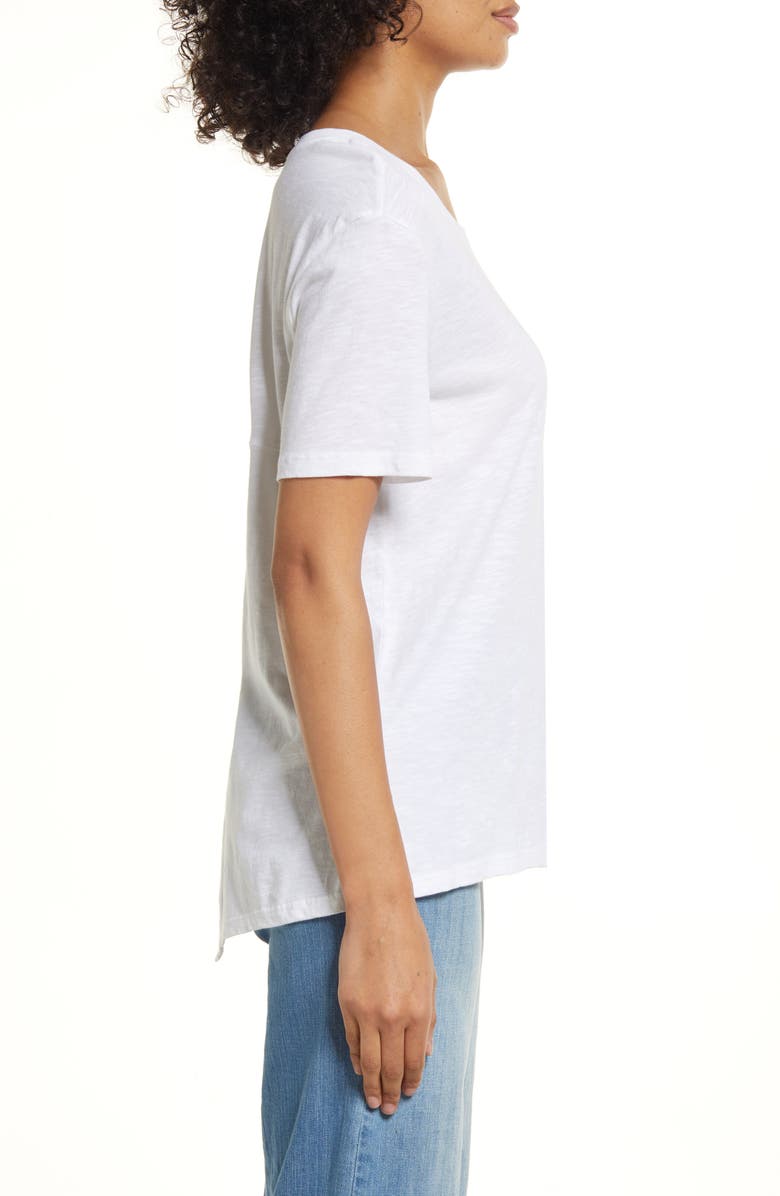 Camiseta Caslon(R) de algodão com decote redondo e listras brancas e azul-marinho, tamanho XS, da Nordstrom