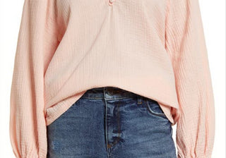 Blusa Caslon de tamanho pequeno com manga raglan e seersucker em chita rosa