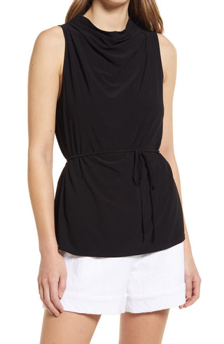 Blusa sem mangas com decote canoa e amarração na cintura, tamanho médio, em flor roxa