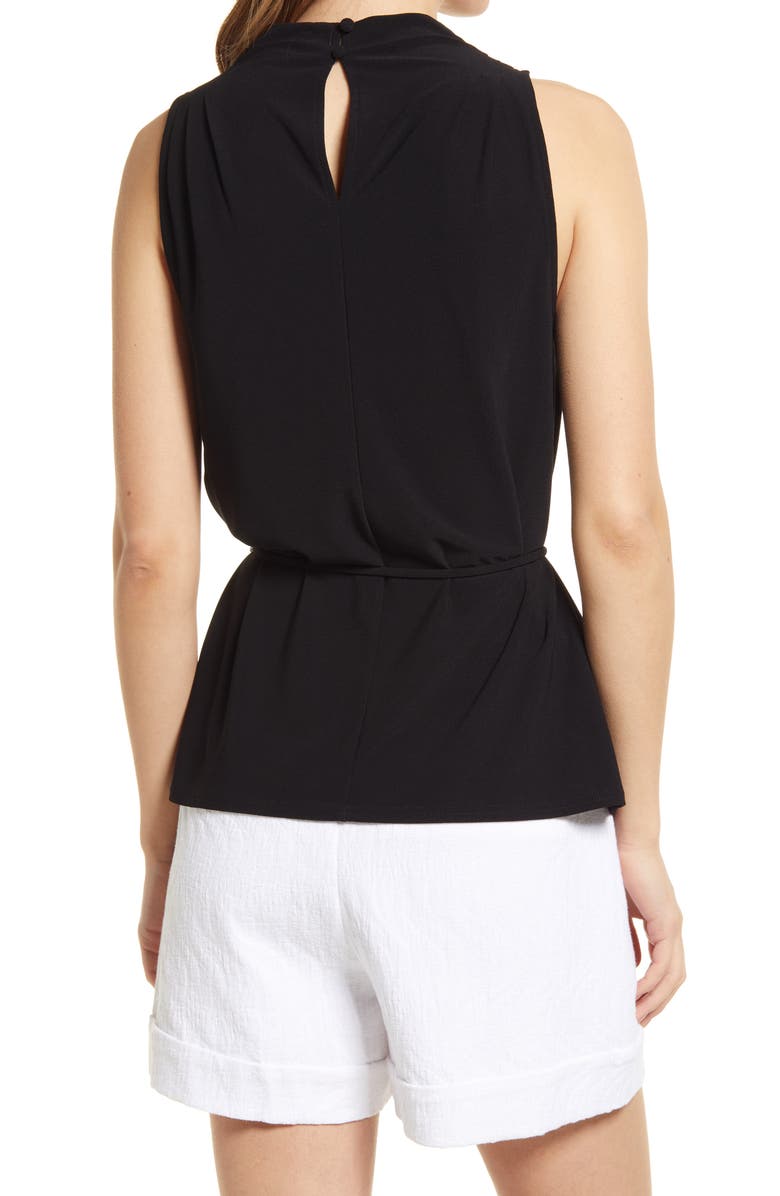Blusa sem mangas com decote canoa e amarração na cintura, tamanho médio, em flor roxa