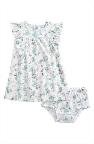 Conjunto de vestido tropical com babados branco e verde da Nordstrom, tamanho 9M