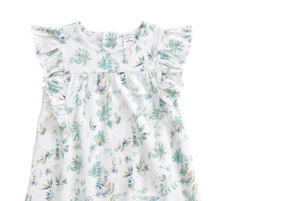 Conjunto de vestido tropical com babados branco e verde da Nordstrom, tamanho 9M