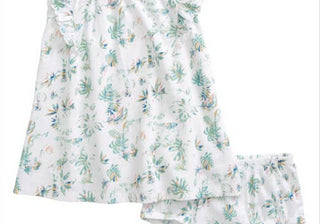 Conjunto de vestido tropical com babados branco e verde da Nordstrom, tamanho 9M