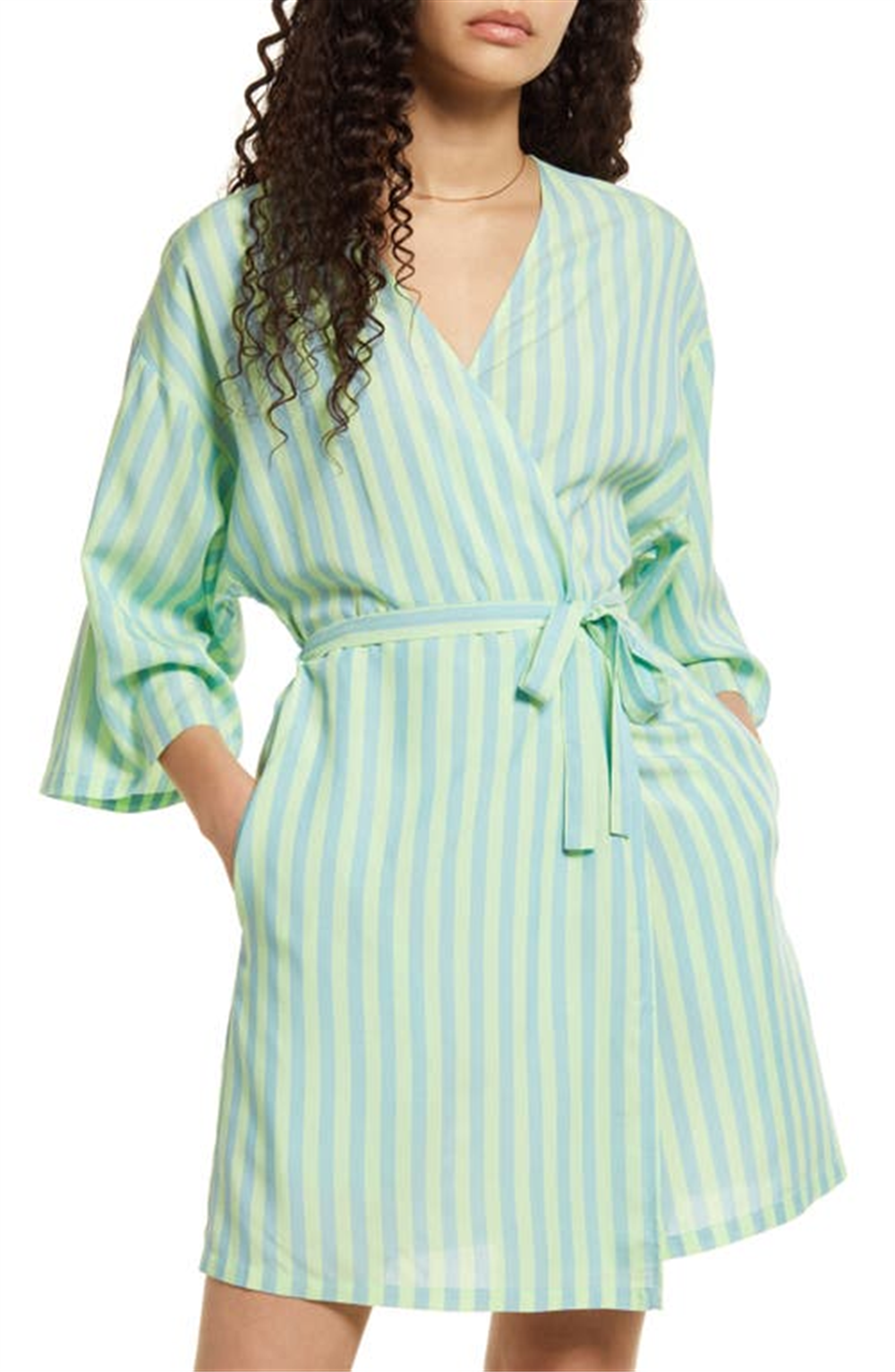 BP. Robe Robbia Listrado Simples Azul Feminino