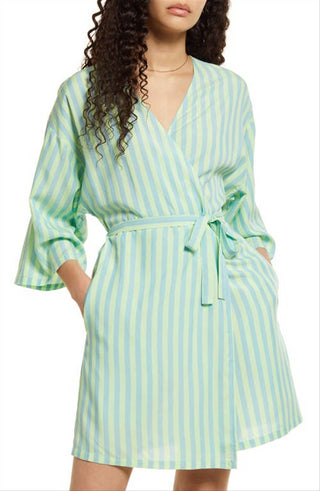 BP. Robe Robbia Listrado Simples Azul Feminino