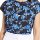 Blusa Halógena de Cetim com Manga Curta em Preto, Azul e Floral Tamanho XS