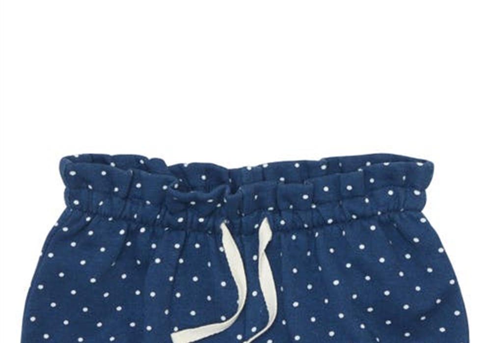 Shorts Tucker + Tate Ruffle Bubble em jeans azul marinho com bolinhas tamanho 9M