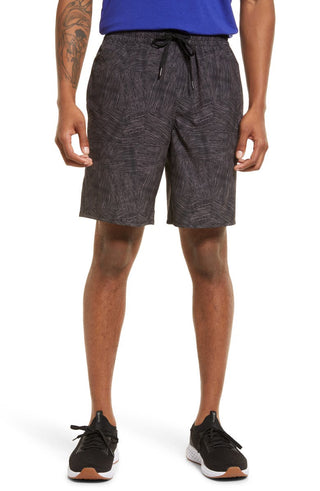 Calções de banho Zella Bluffs - Estampa de olmo em azulejo azul, tamanho XS