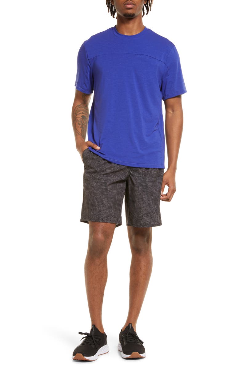 Calções de banho Zella Bluffs - Estampa de olmo em azulejo azul, tamanho XS