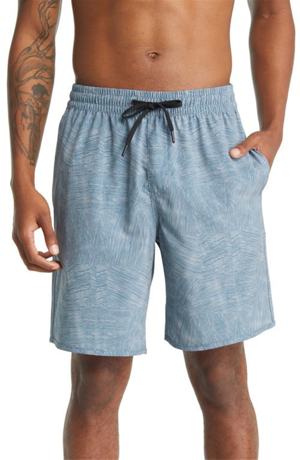 Calções de banho Zella Bluffs - Estampa de olmo em azulejo azul, tamanho XS