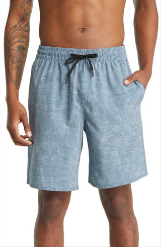 Calções de banho Zella Bluffs - Estampa de olmo em azulejo azul, tamanho XS