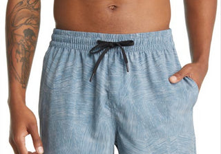 Calções de banho Zella Bluffs - Estampa de olmo em azulejo azul, tamanho XS