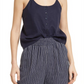 Camisola feminina Treasure &amp; Bond azul marinho com botões frontais, tamanho pequeno