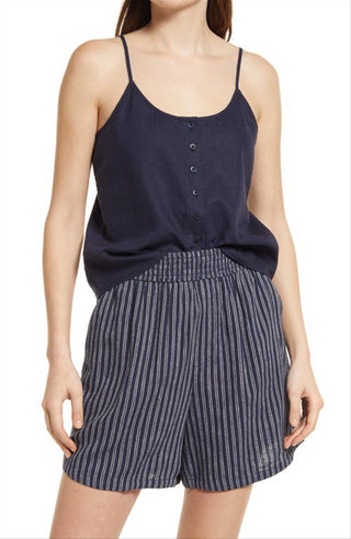 Camisola feminina Treasure &amp; Bond azul marinho com botões frontais, tamanho pequeno