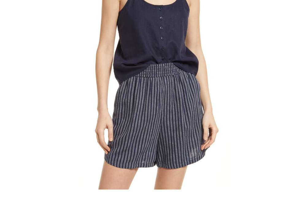 Camisola feminina Treasure &amp; Bond azul marinho com botões frontais, tamanho pequeno