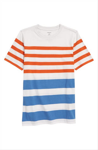 Camiseta infantil listrada Nordstrom - Listra cinza-neblina - Tamanho G