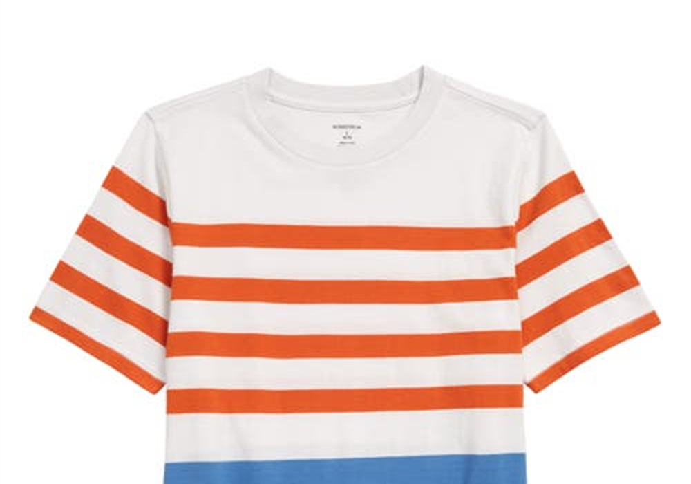 Camiseta infantil listrada Nordstrom - Listra cinza-neblina - Tamanho G