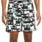 Shorts de cintura alta com estampa aberta e edição aberta em branco - colagem Teal Surfs Up tamanho X-Large
