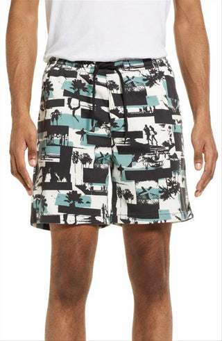 Shorts de cintura alta com estampa aberta e edição aberta em branco - colagem Teal Surfs Up tamanho X-Large