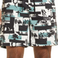 Shorts de cintura alta com estampa aberta e edição aberta em branco - colagem Teal Surfs Up tamanho X-Large